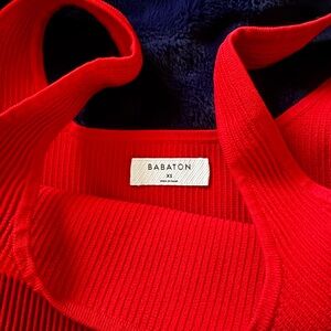 Babaton Red Ribbed Sleeveless Crewneck Crop Tank